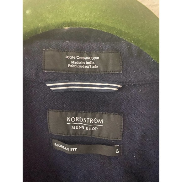 Nordstrom Men's Shop Large Navy flannel Button Up Regular fit - Picture 5 of 5